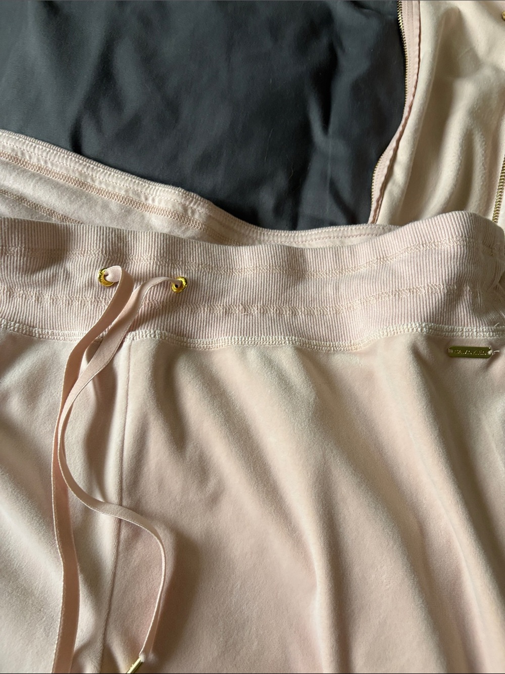 Calvin Klein Pale Pink Velour Hoodie and Jogger Set with Gold CK Logo - Picture 6 of 7